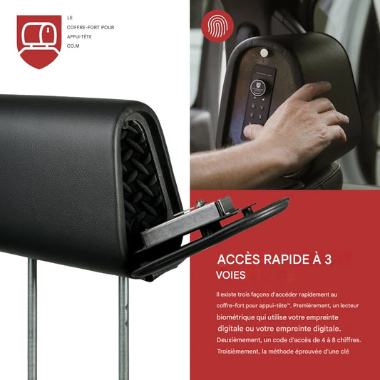 Coffre-fort dissimulé dans l'appuie-tête d'une voiture