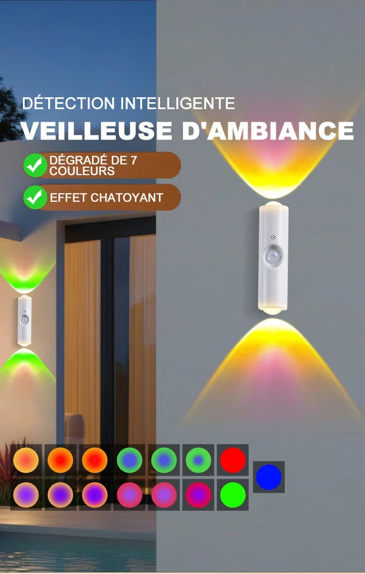 🌈Veilleuse LED intelligente avec détecteur de mouvement, dégradé RVB à intensité variable