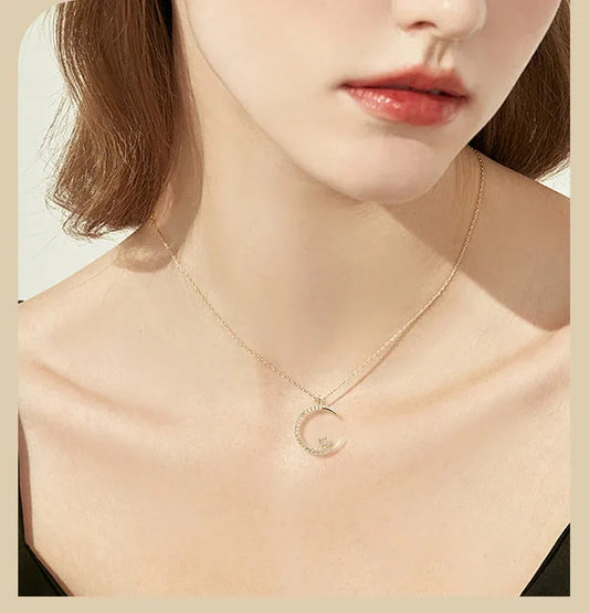 💕Collier Étincelant avec Pendentif d'Étoile et de Lune