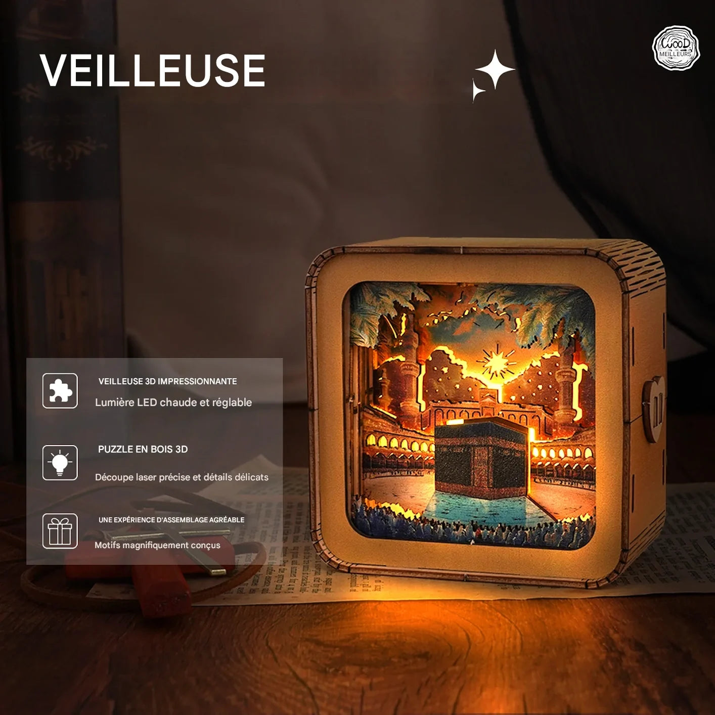 Kit Holy MAKKAH - Puzzle 3D en bois avec veilleuse