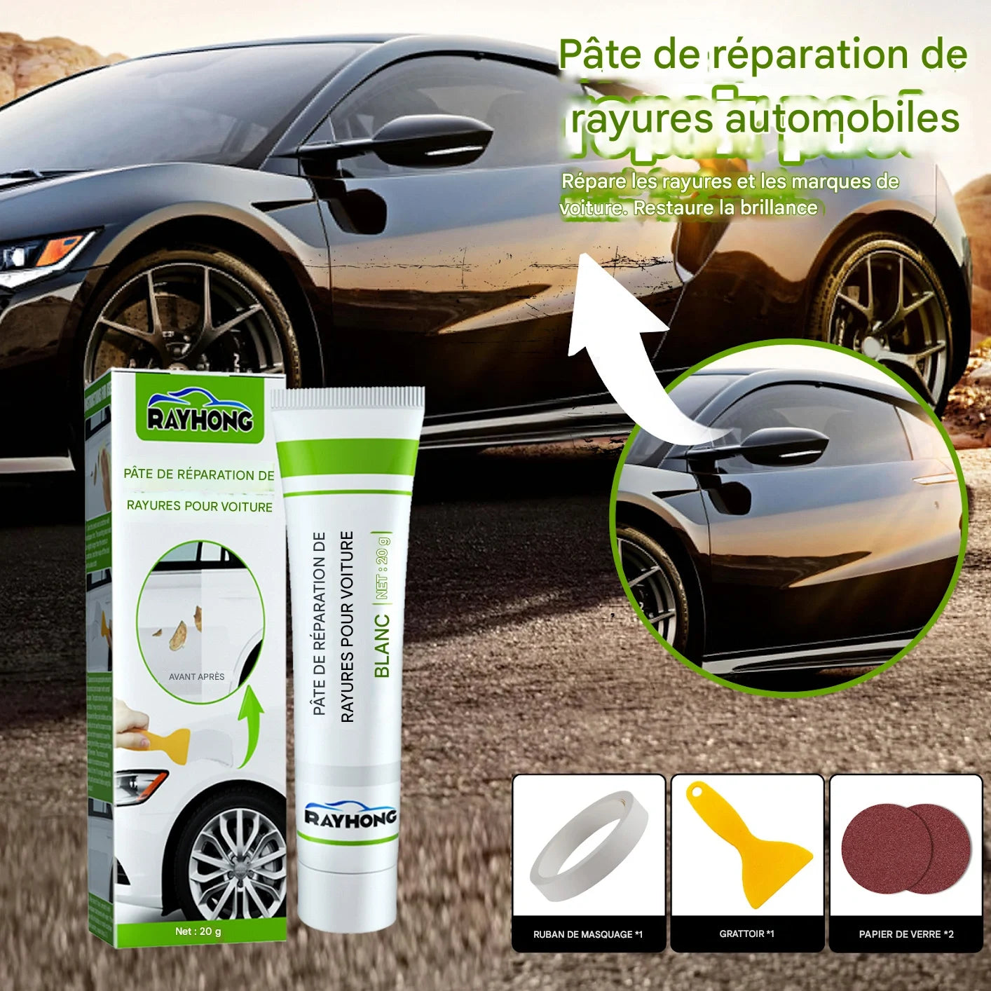 Pâte Réparatrice Auto Instantanée – Efface les Rayures en un Clin d’Œil ! 🚗✨