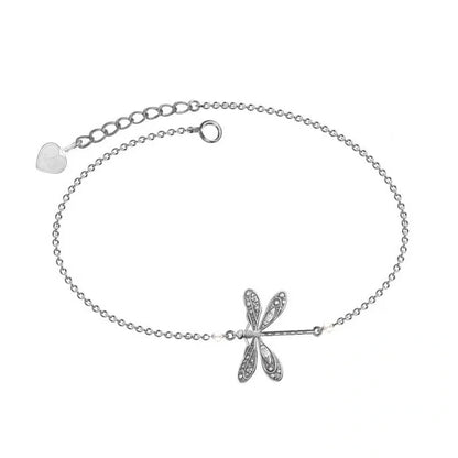 🥳BRACELET DE CHEVILLE DRAGONFLY EN ARGENT AVEC PERLE