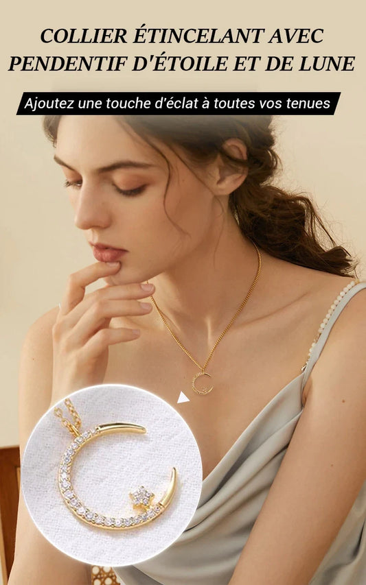 💕Collier Étincelant avec Pendentif d'Étoile et de Lune