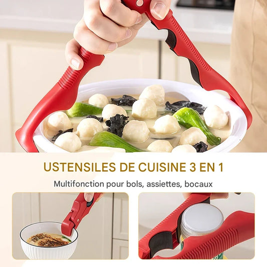 ✨ Pince à bol 3 en 1 en silicone - Maintient fermement les Tupperware et les assiettes pendant le transport et le stockage 🍱🔒