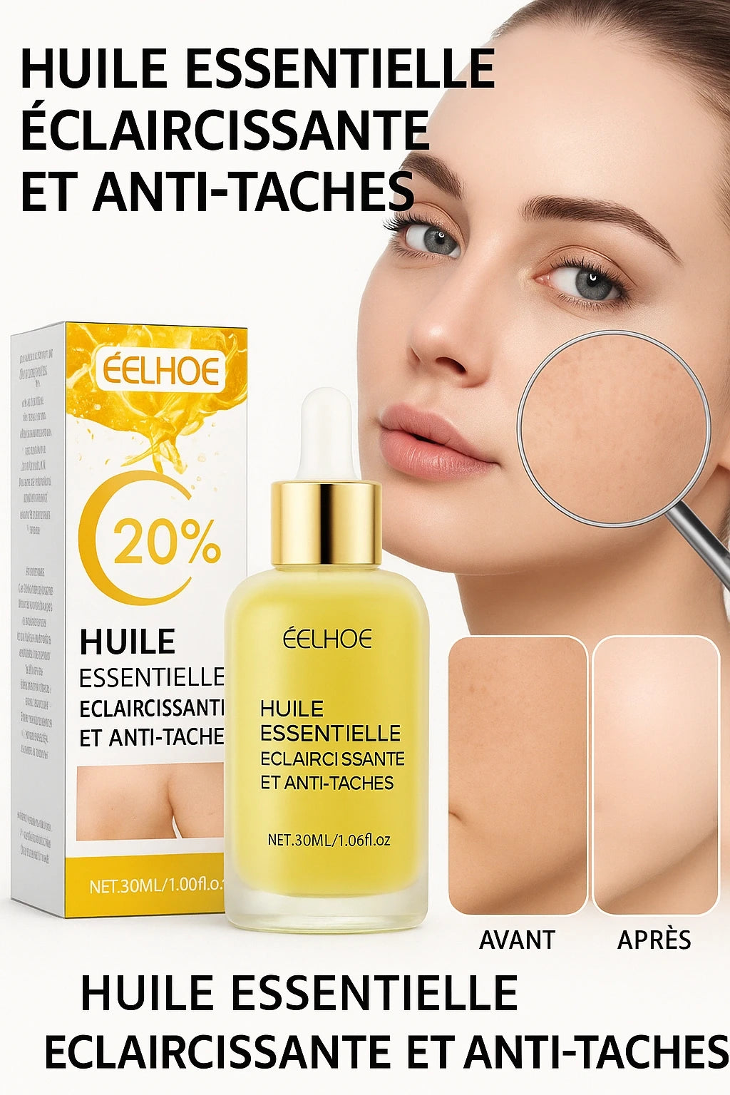 Nouvelle formule améliorée - Huile essentielle blanchissante pour atténuer les taches
