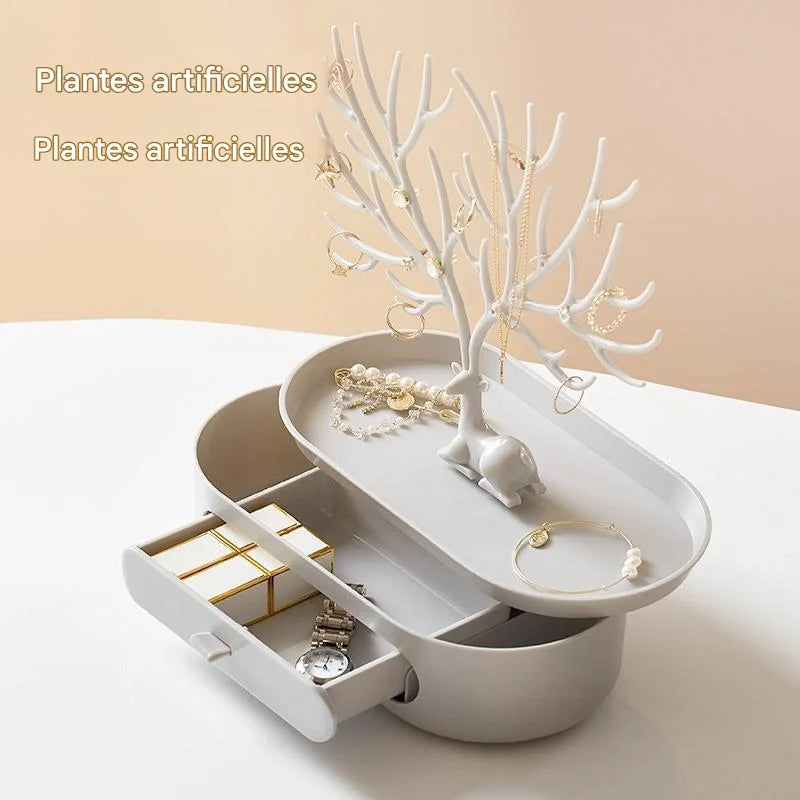 Porte-Bijoux en Bois de Cerf avec Tiroir Intégré