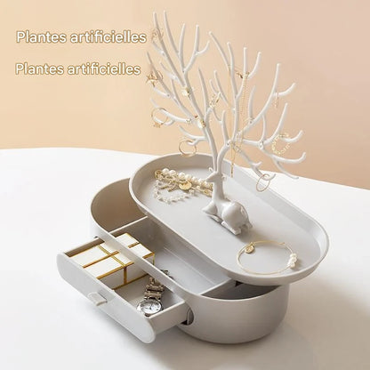 Porte-Bijoux en Bois de Cerf avec Tiroir Intégré