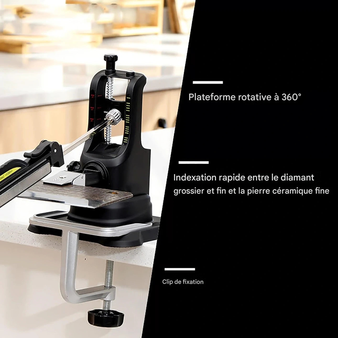 Aiguiseur à angle fixe et conception rotative à 360°