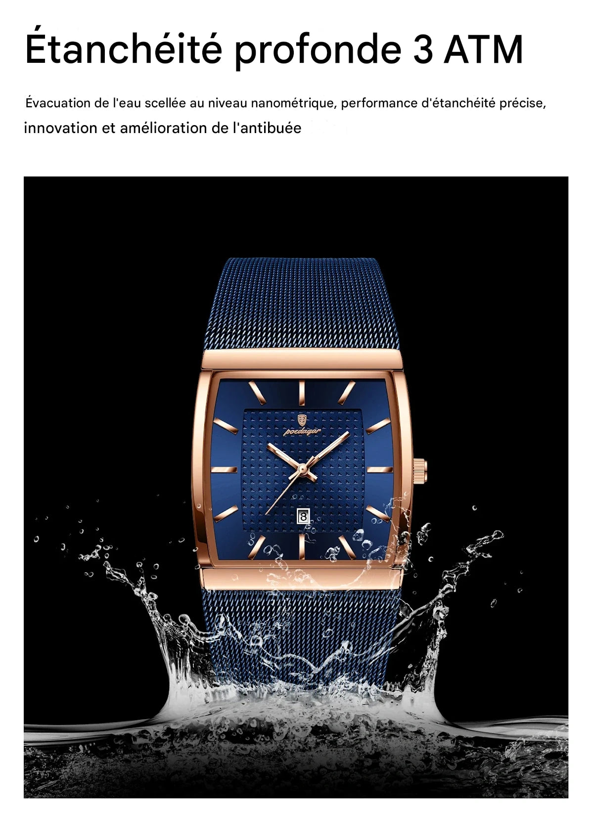 Montre Carrée lumineux pour hommes