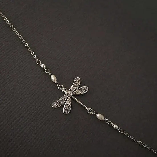 🥳BRACELET DE CHEVILLE DRAGONFLY EN ARGENT AVEC PERLE
