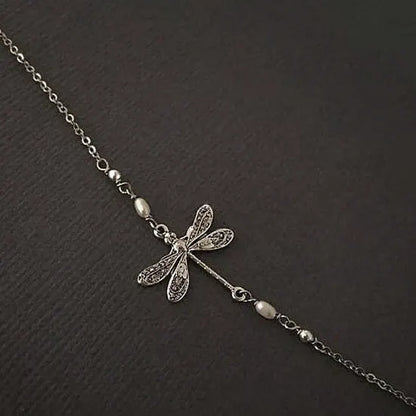 🥳BRACELET DE CHEVILLE DRAGONFLY EN ARGENT AVEC PERLE