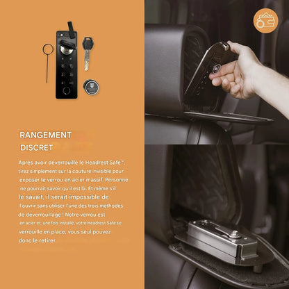 Coffre-fort dissimulé dans l'appuie-tête d'une voiture