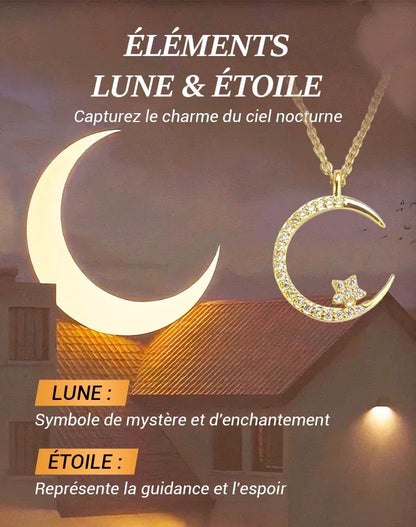 💕Collier Étincelant avec Pendentif d'Étoile et de Lune