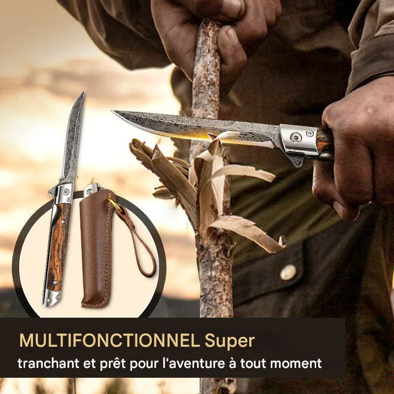 🔥🗡️Couteau pliant avec manche en bois