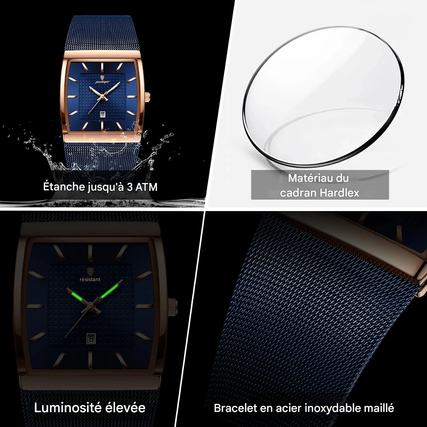 Montre Carrée lumineux pour hommes