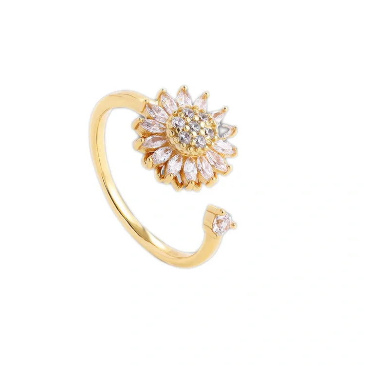 Bague Anti-Stress Rotative Marguerite en Zircon Brillant