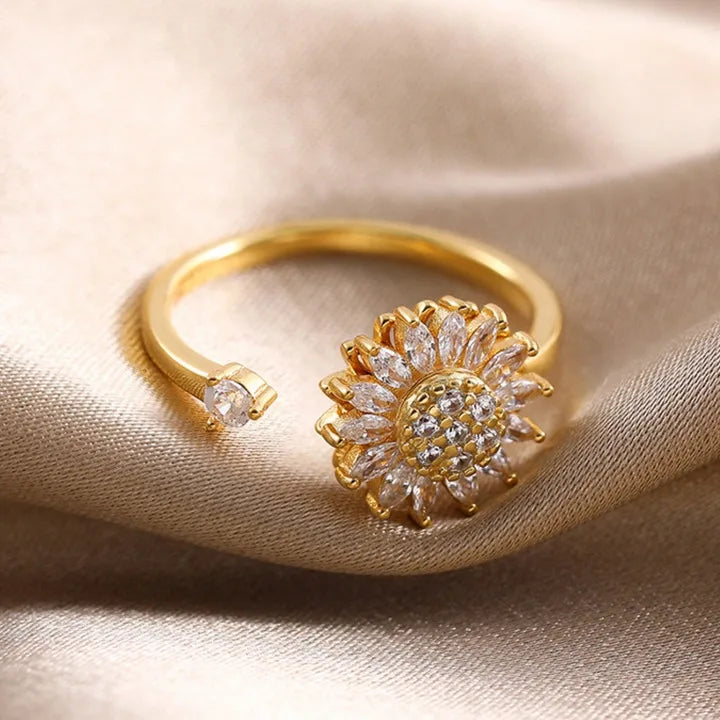 Bague Anti-Stress Rotative Marguerite en Zircon Brillant