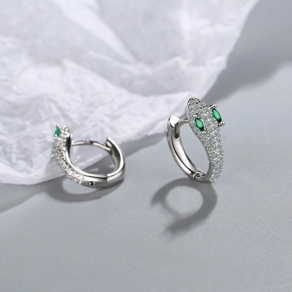 Boucles d'oreilles serpent aux yeux verts argentés