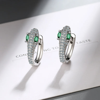 Boucles d'oreilles serpent aux yeux verts argentés