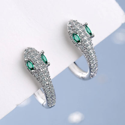 Boucles d'oreilles serpent aux yeux verts argentés