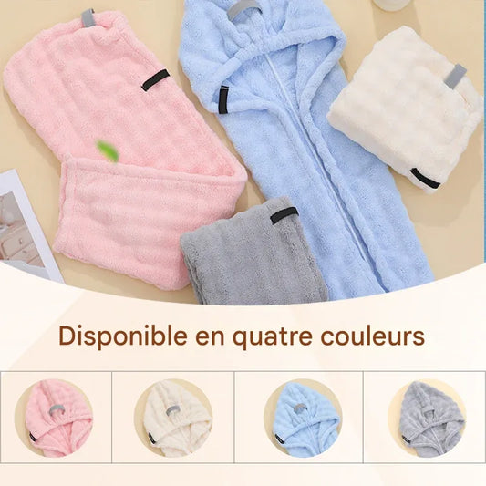 Lot de 3 _ Grande serviette à cheveux ultra-absorbante avec bande élastique ajustée – Idéale pour femmes