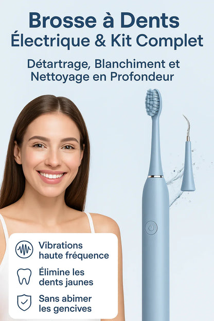 Brosse à Dents Électrique & Kit Complet – Détartrage, Blanchiment et Nettoyage en Profondeur